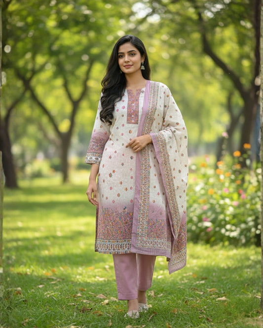 KRITI Winter Woolen Digital Print Stitched Suit Pink Color For Women