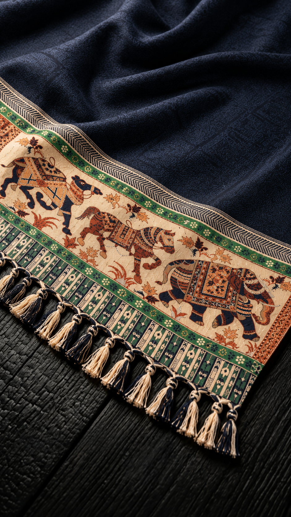Woollen Ethnic Stole With Zari thread Work - Black
