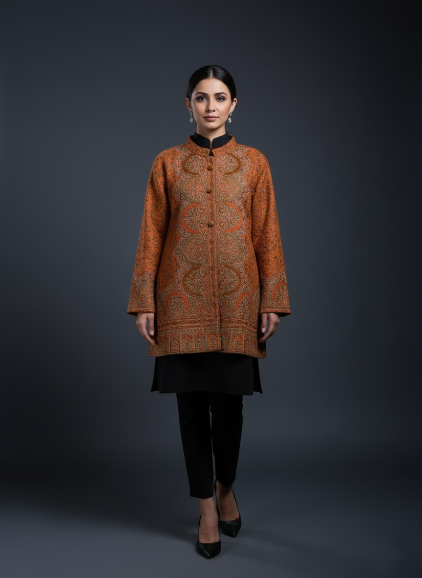 Woolen Kashmiri Kani Coat Floral Design