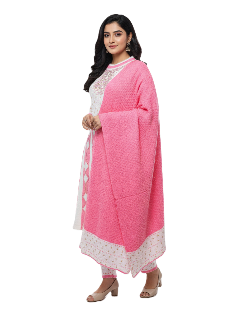 KRITI Winter Embroidery 3 Piece Kurti Set Pink Color For Women