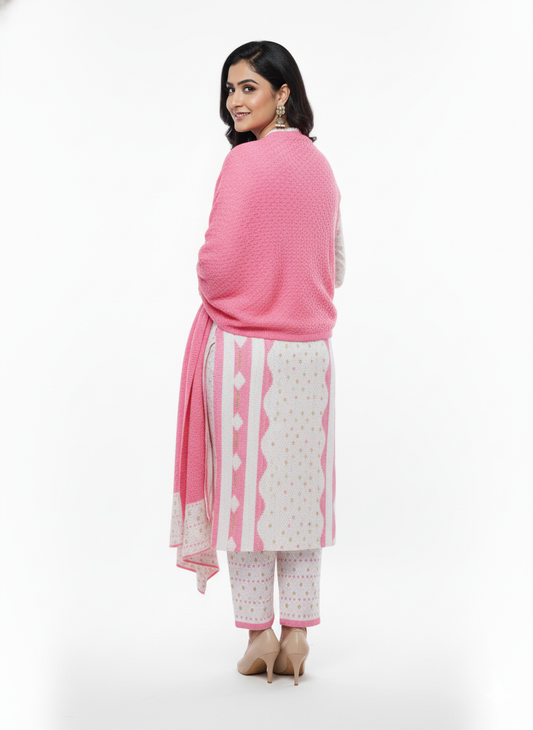 KRITI Winter Embroidery 3 Piece Kurti Set Pink Color For Women