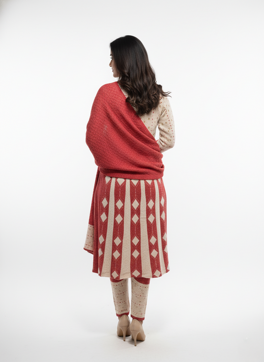 KRITI Women's Embroidered 3 Piece Kurti Set  - Cozy Winter- Knit Kurta & Shawl