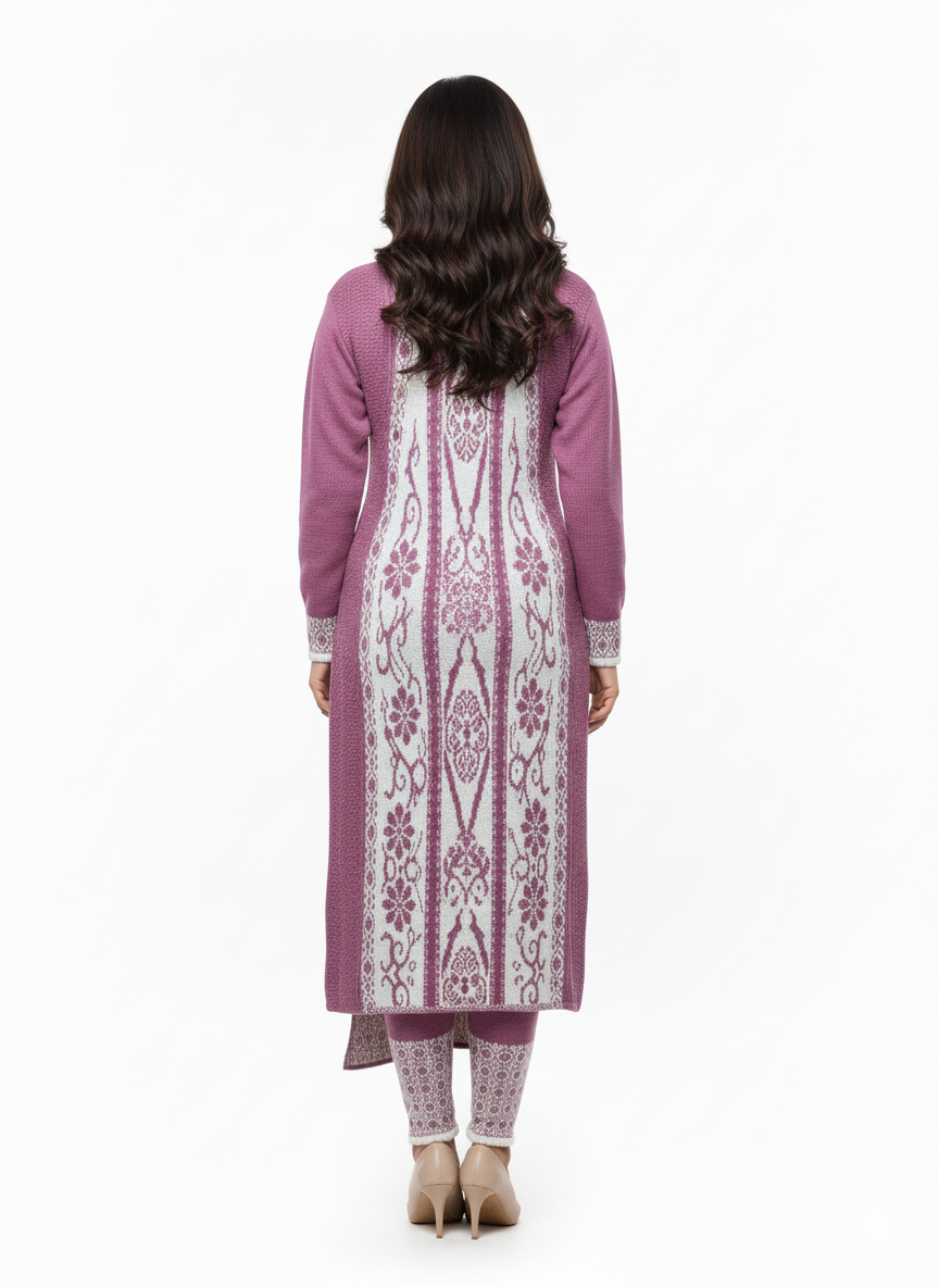 Winter Embroidered 3 PC Kurti Set - Purple