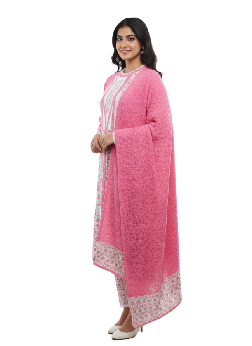 Winter Embroidered 3 PC Kurti Set - Pink