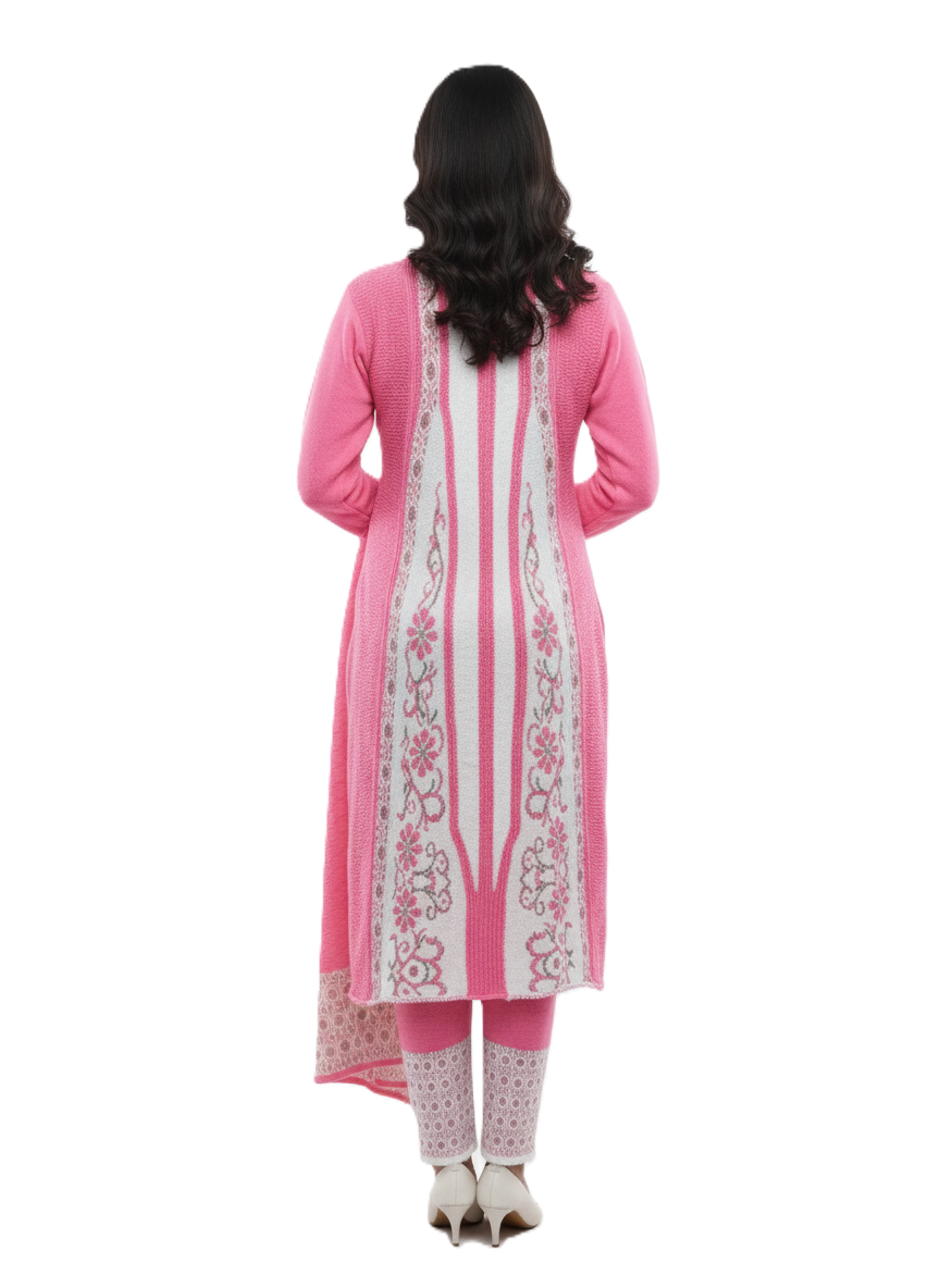 Winter Embroidered 3 PC Kurti Set - Pink