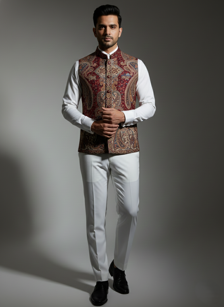 कृति महिलाओं के लिए पारंपरिक कानी डिज़ाइन ऊनी कोट सरसों रंग