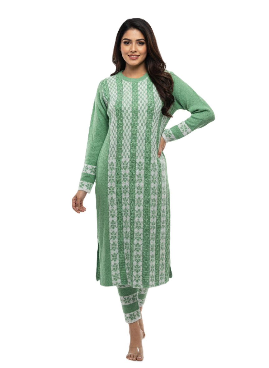 KRITI Winter Embroidery 3 Piece Kurti Set Green Color For Women