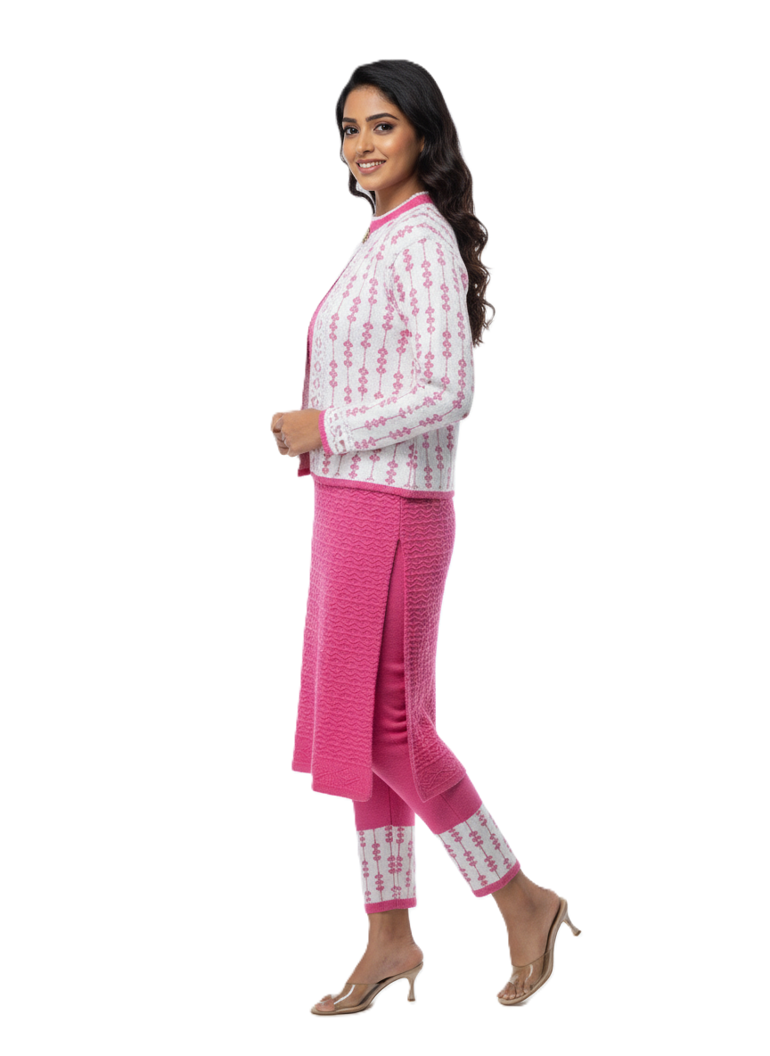 महिलाओं के लिए KRITI ऊनी 3 पीस कुर्ती सेट गहरे गुलाबी रंग