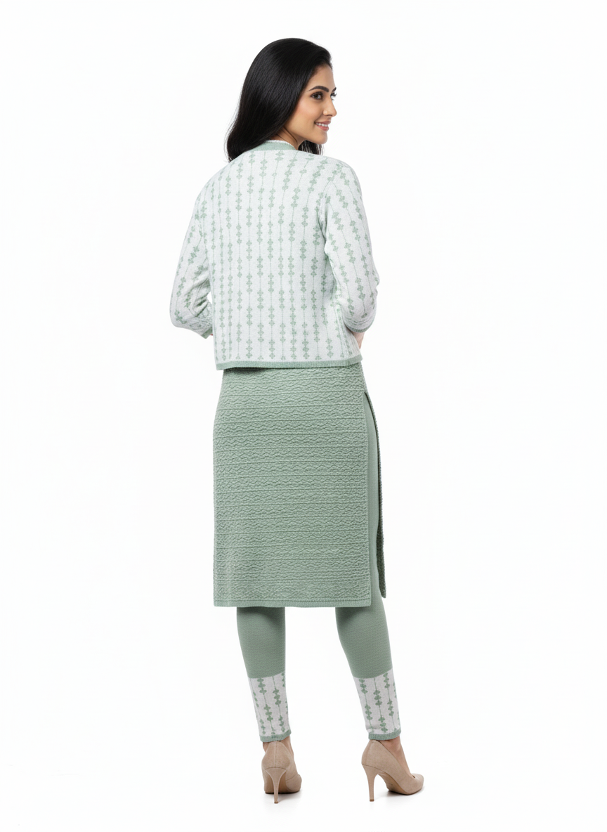 महिलाओं के लिए KRITI ऊनी 3 पीस कुर्ती सेट हरा रंग