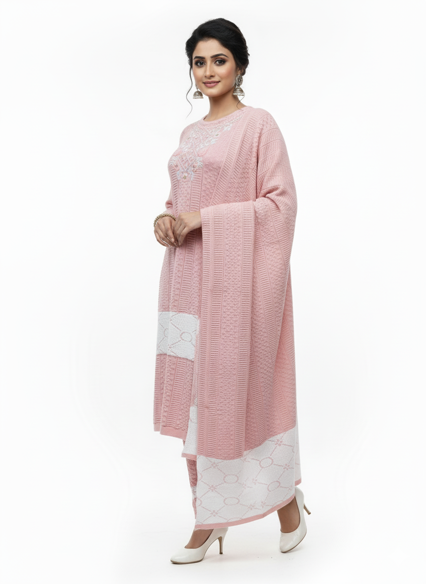 KRITI Embroidery Woolen 3 Piece Kurti Set Onion Color For Women