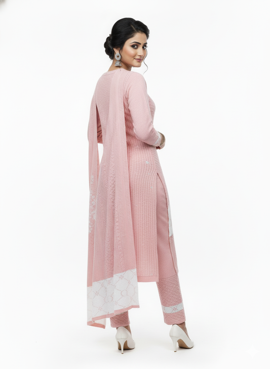 KRITI Embroidery Woolen 3 Piece Kurti Set Onion Color For Women