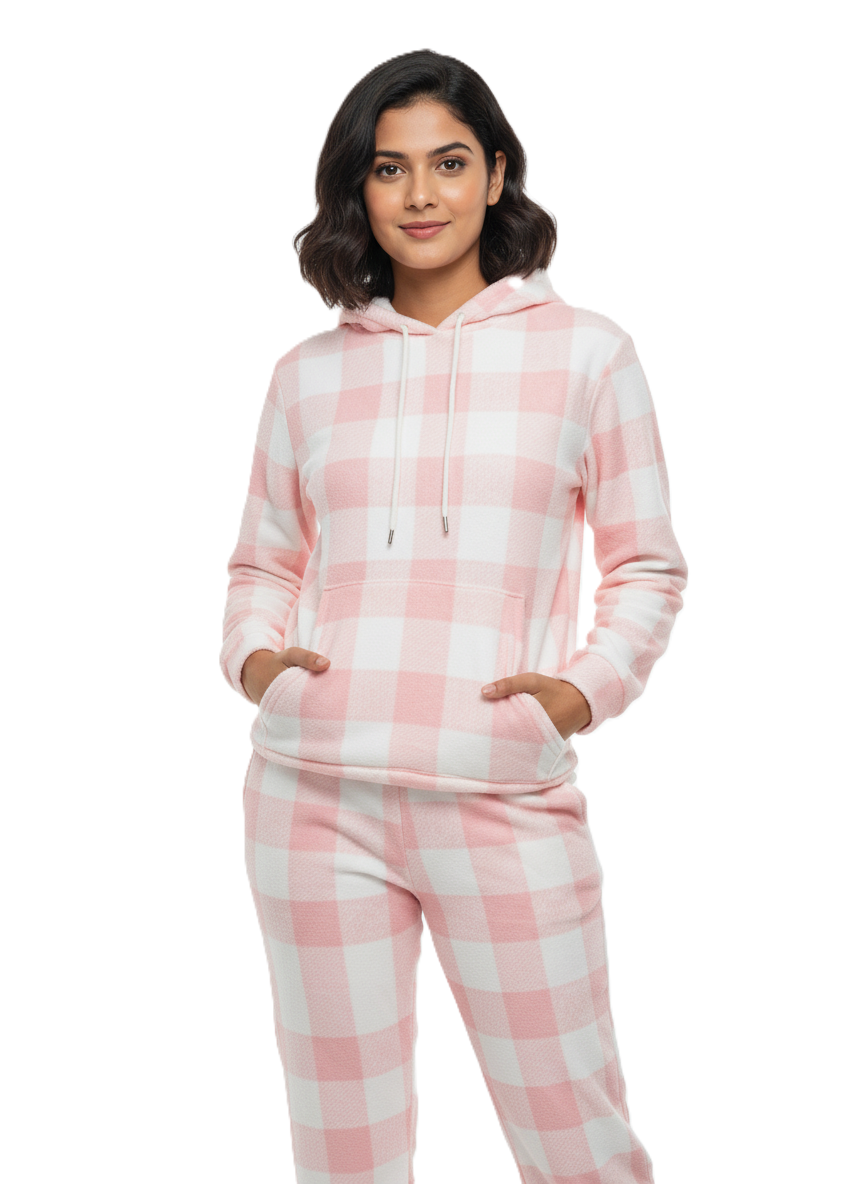 Fleece Blend Hooded Winter Tracksuit- Pink
