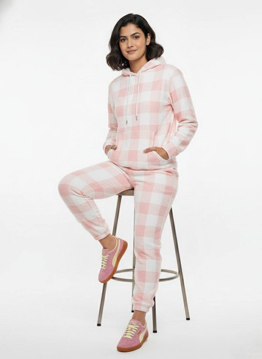 Fleece Blend Hooded Winter Tracksuit- Pink