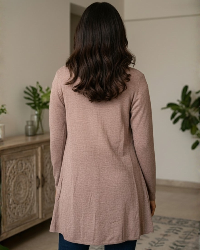 Winter Woolen Long Knitted Shrug - Beige