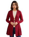 Winter Woolen Long Knitted Shrug - Maroon