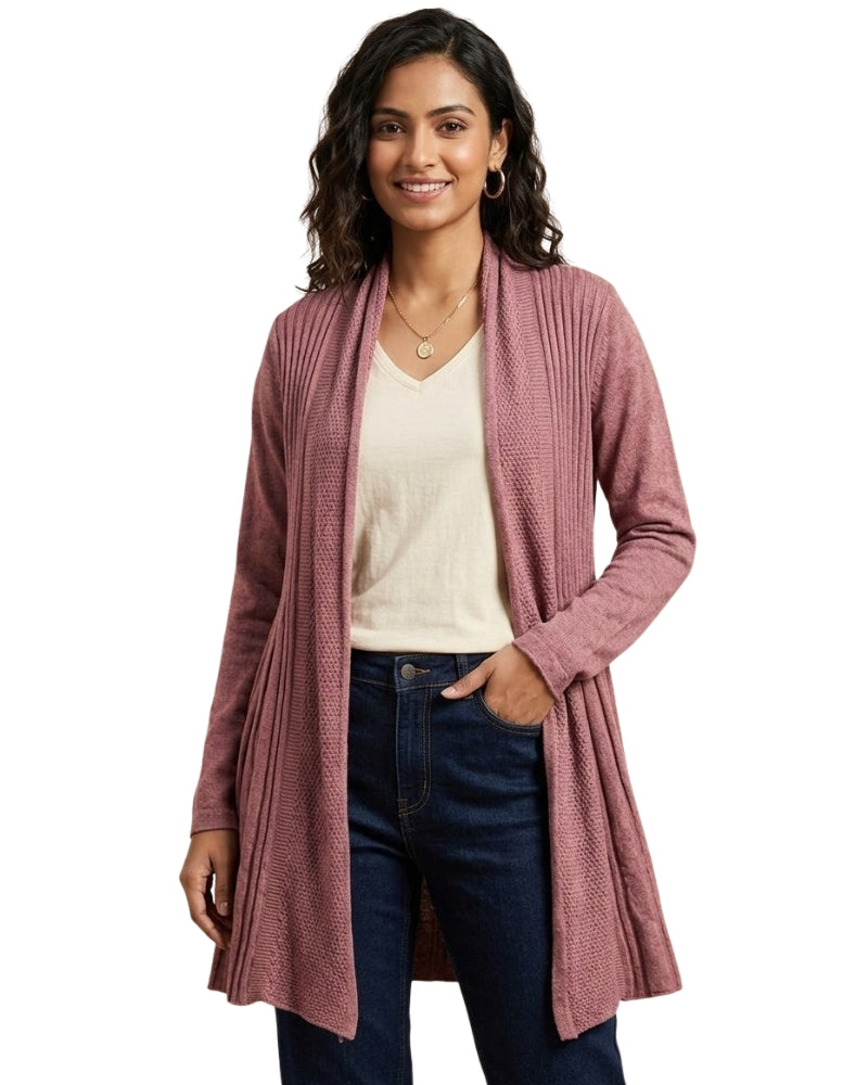 Winter Woolen Long Knitted Shrug - Mauve