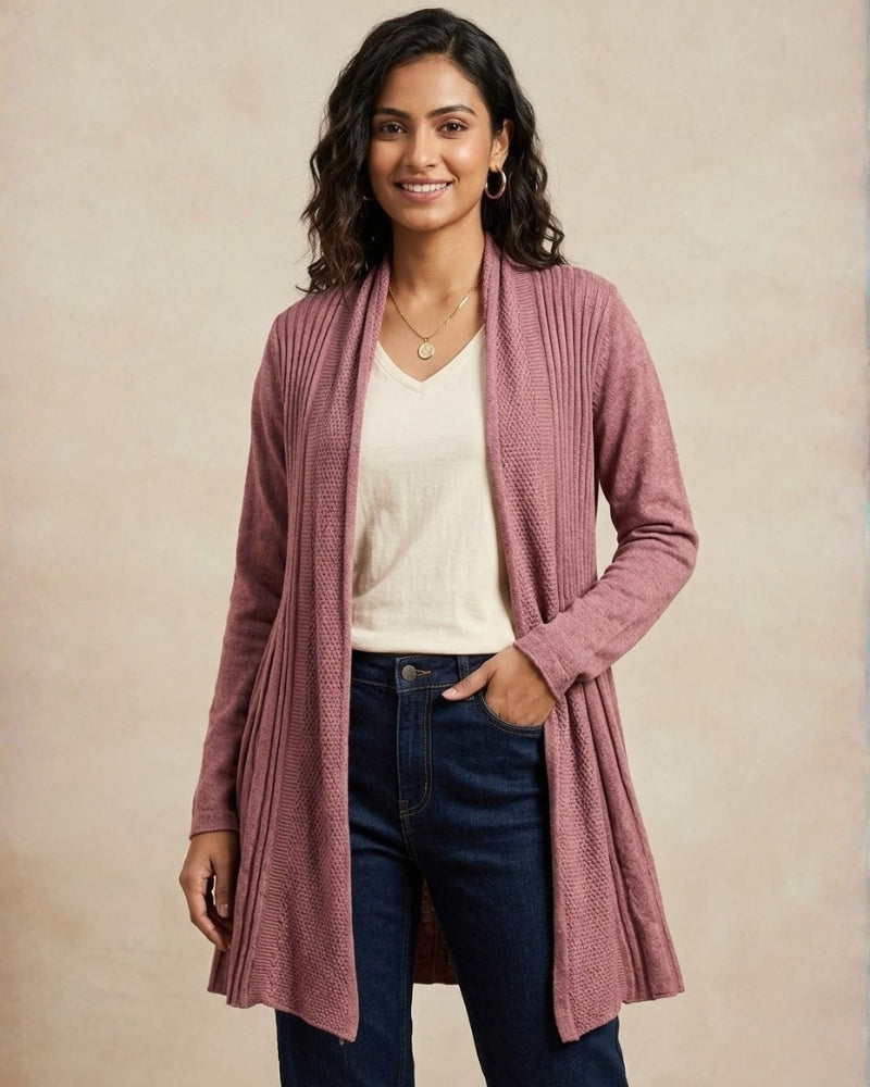 Winter Woolen Long Knitted Shrug - Mauve