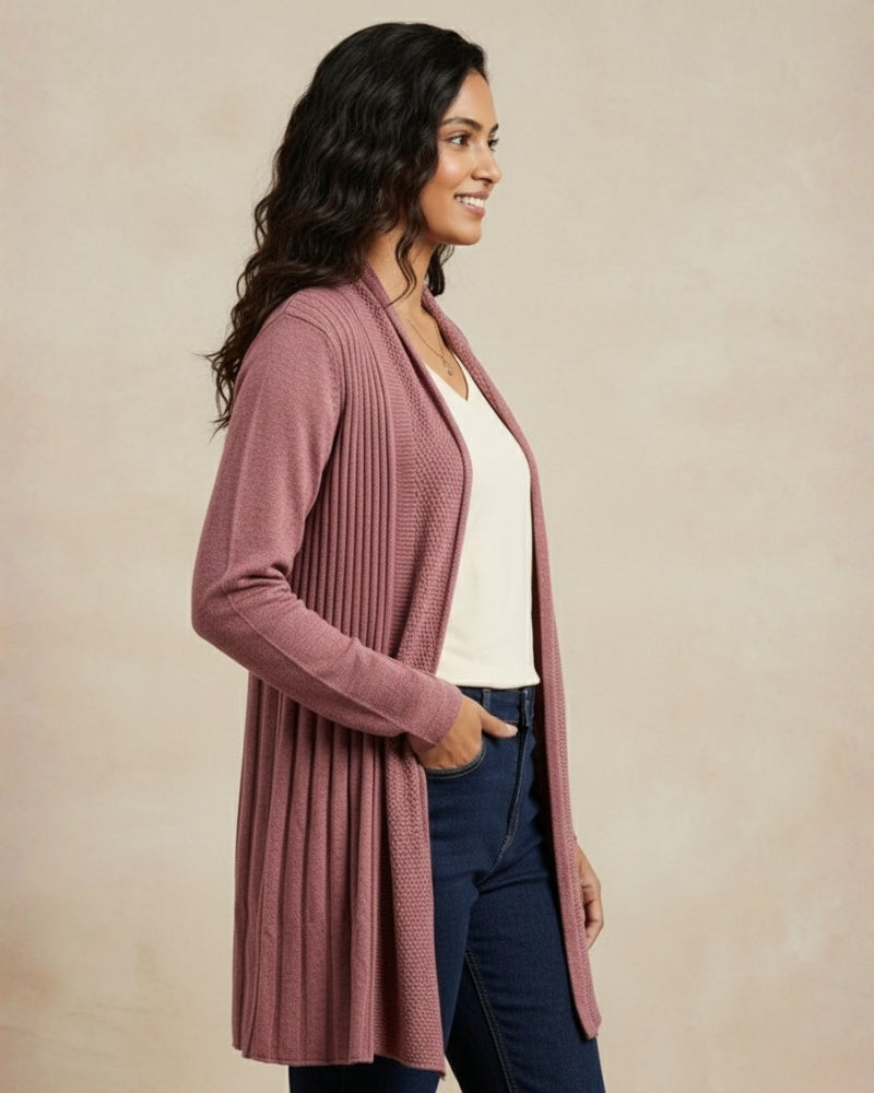 Winter Woolen Long Knitted Shrug - Mauve