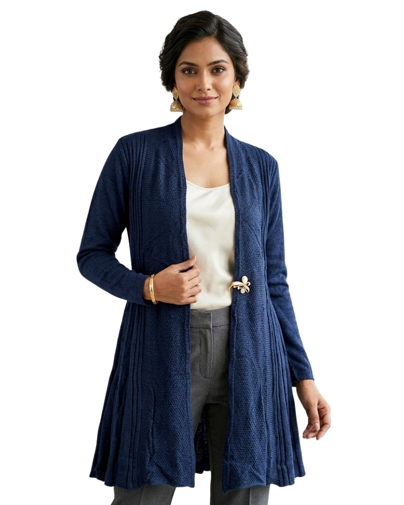 Winter Woolen Long Knitted Shrug - Navy Blue