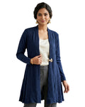 Winter Woolen Long Knitted Shrug - Navy Blue
