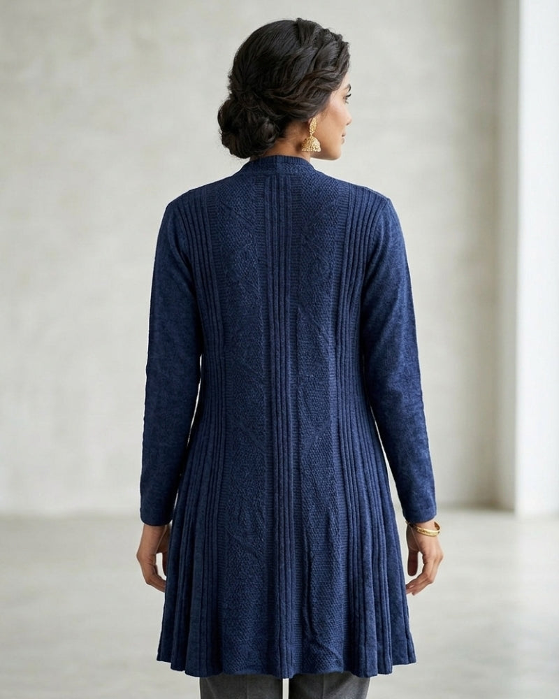Winter Woolen Long Knitted Shrug - Navy Blue