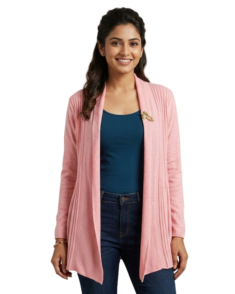 Winter Woolen Long Knitted Shrug - Peach