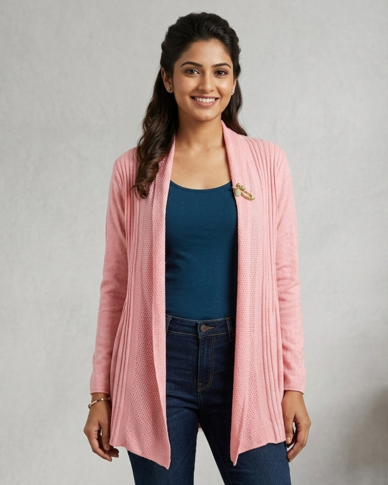 Winter Woolen Long Knitted Shrug - Peach