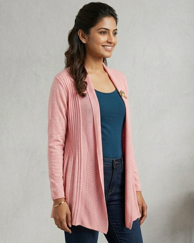 Winter Woolen Long Knitted Shrug - Peach