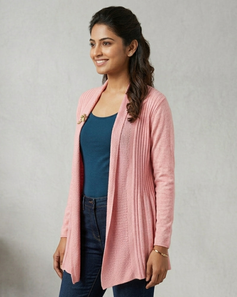 Winter Woolen Long Knitted Shrug - Peach