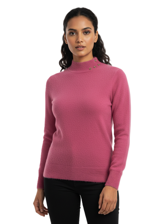 KRITI Winter Hair Wool Mock Neck Top Rose Pink Colour For Women