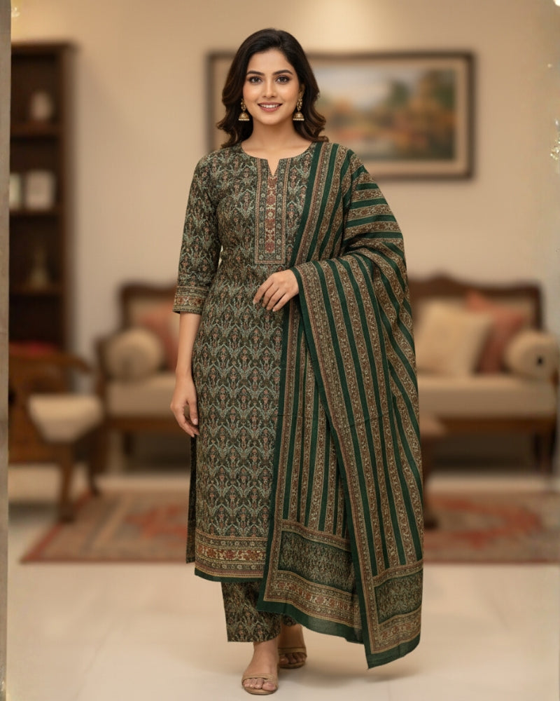 महिलाओं के लिए KRITI विंटर ऊनी अनस्टिच्ड सूट हरा रंग