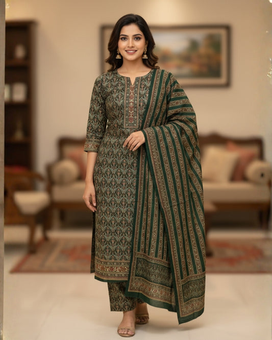 महिलाओं के लिए KRITI विंटर ऊनी अनस्टिच्ड सूट हरा रंग