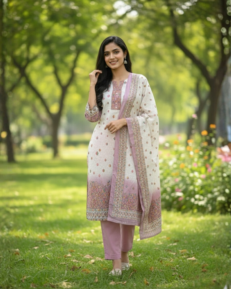 KRITI Winter Woolen Digital Print Stitched Suit Pink Color For Women