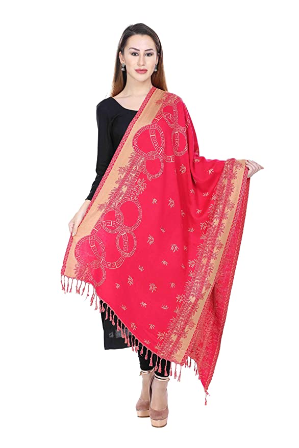 Designer Woolen Reversible Red Stole For Girl