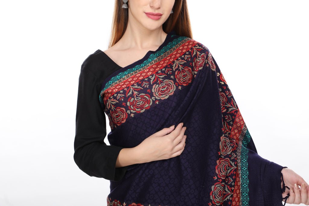 Paisley Design Woolen Black Color Stole For Girl