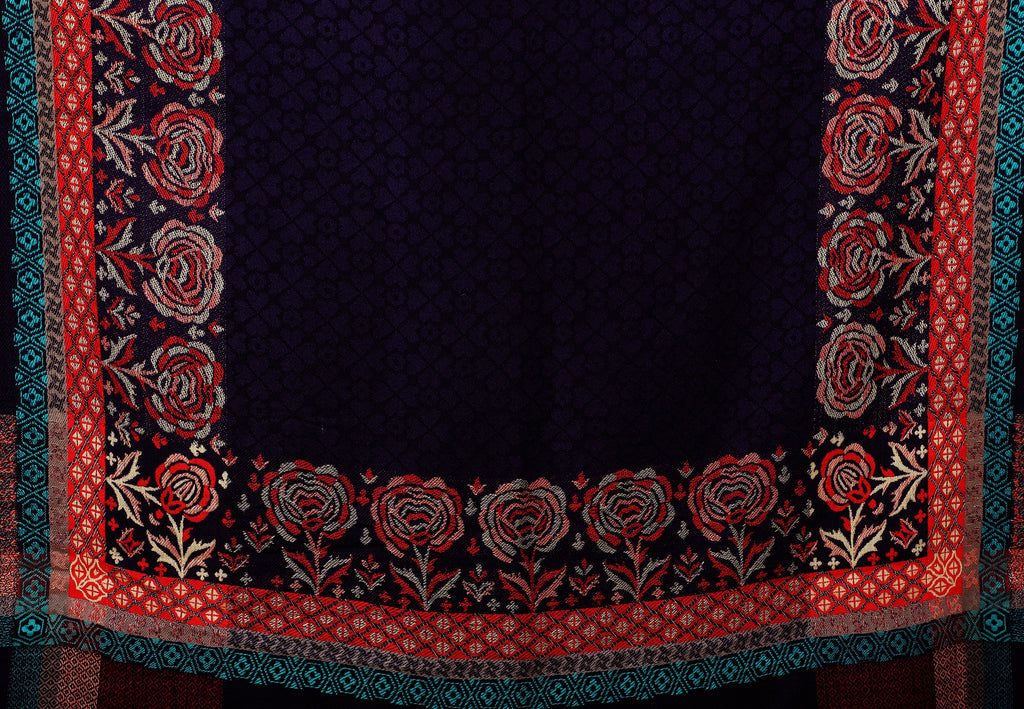 Paisley Design Woolen Black Color Stole For Girl