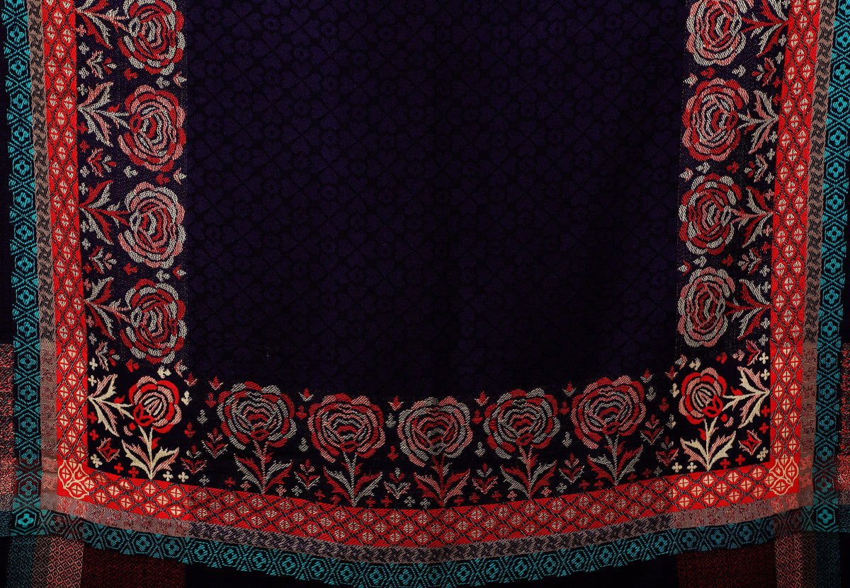 Paisley Design Woolen Black Color Stole For Girl