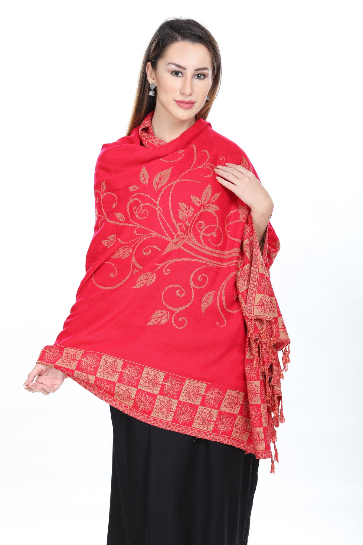 Paisley Designer Woollen Reversible Shawl - Beige