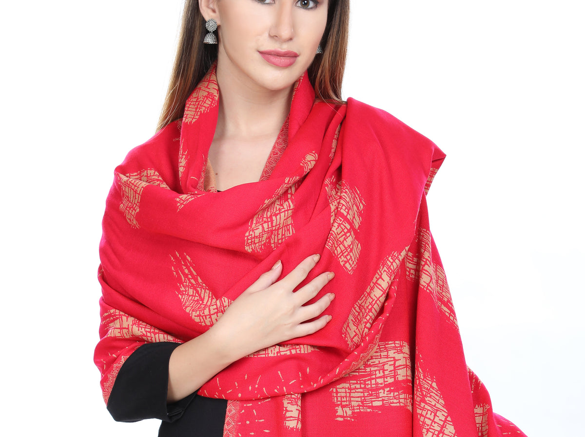 Striped Designer Woollen Reversible Stole - Red Camel