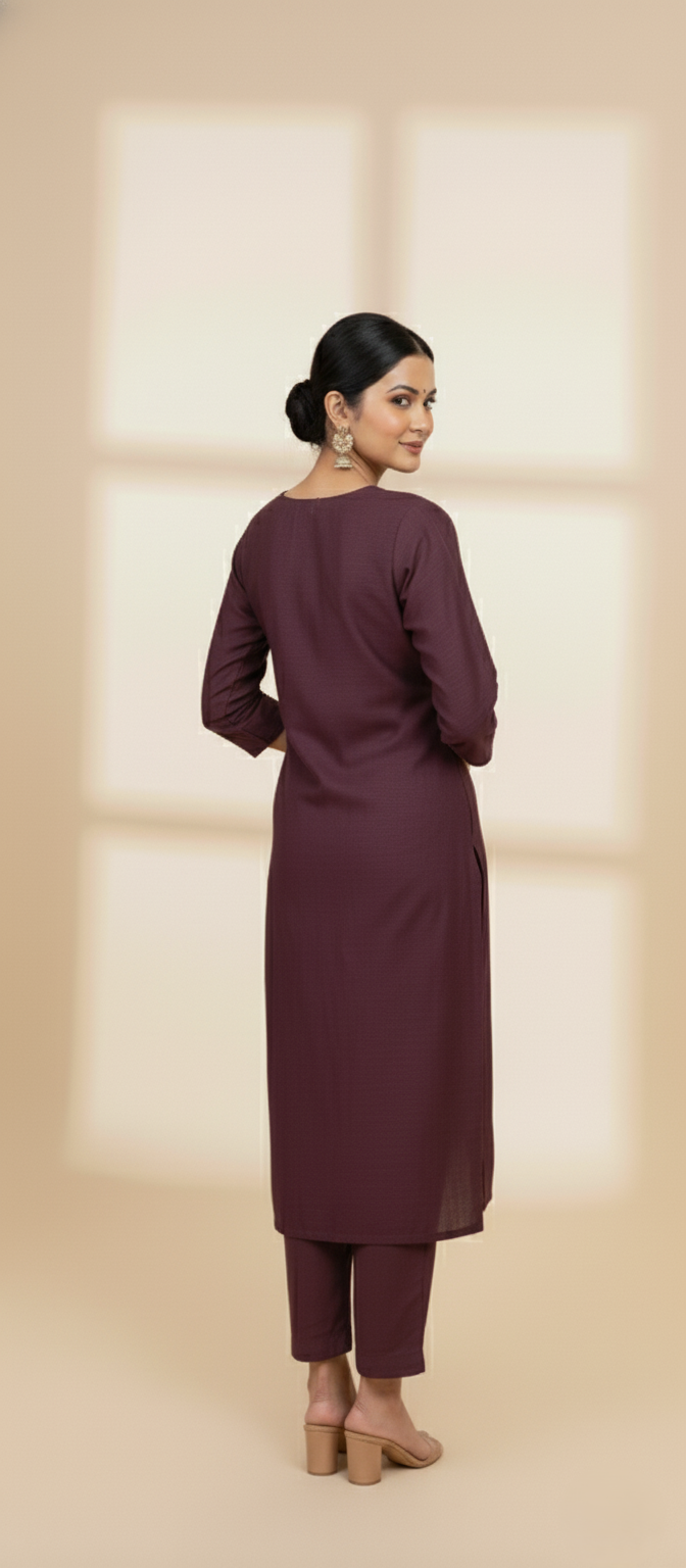 KRITI Woolen Print Untitched Winter Suit with Maroon Color For Women