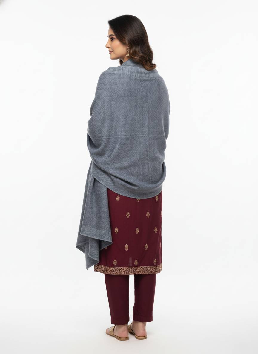 Woolen Zari Stole For Women Winterwear - Dark Grey