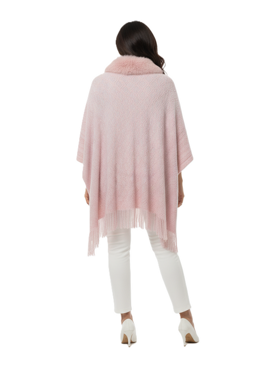 महिलाओं के लिए प्रीमियम फॉक्स फर ट्रिम ऊन रैप | सुरुचिपूर्ण ओवरसाइज़्ड विंटर पोंचो | आदर्श उपहार