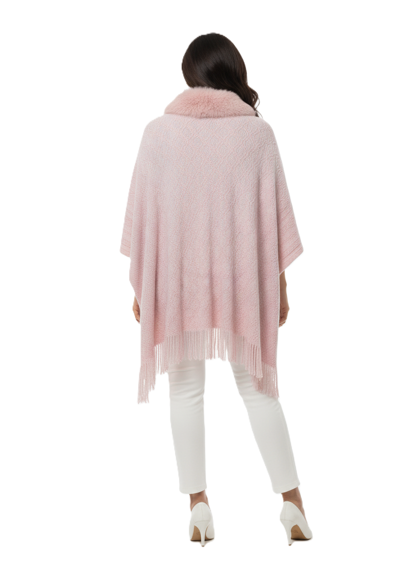 महिलाओं के लिए प्रीमियम फॉक्स फर ट्रिम ऊन रैप | सुरुचिपूर्ण ओवरसाइज़्ड विंटर पोंचो | आदर्श उपहार