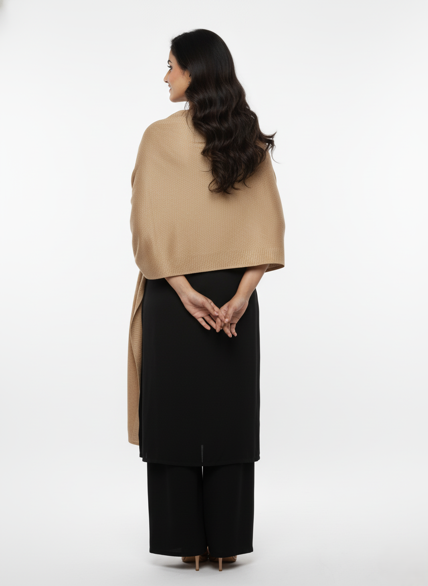 Woolen Zari Stole For Women Winterwear - Camel