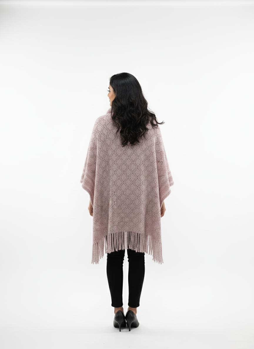 महिलाओं के लिए प्रीमियम फॉक्स फर ट्रिम ऊन रैप | सुरुचिपूर्ण ओवरसाइज़्ड विंटर पोंचो | आदर्श उपहार