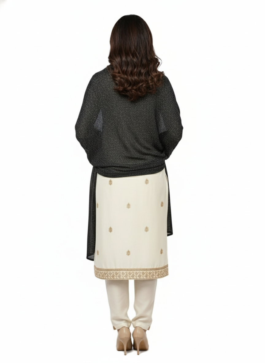 महिलाओं के लिए कृति ऊनी काले रंग का ज़री स्टोल विंटरवियर 