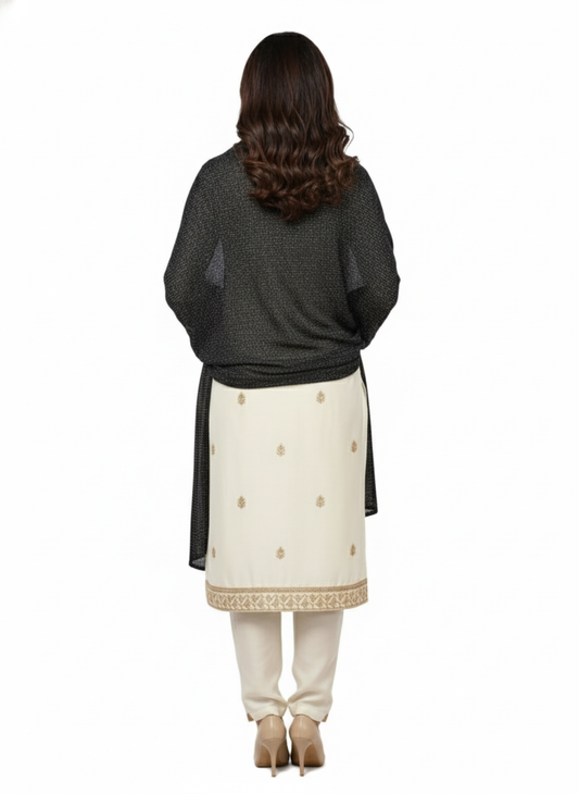 महिलाओं के लिए कृति ऊनी काले रंग का ज़री स्टोल विंटरवियर 