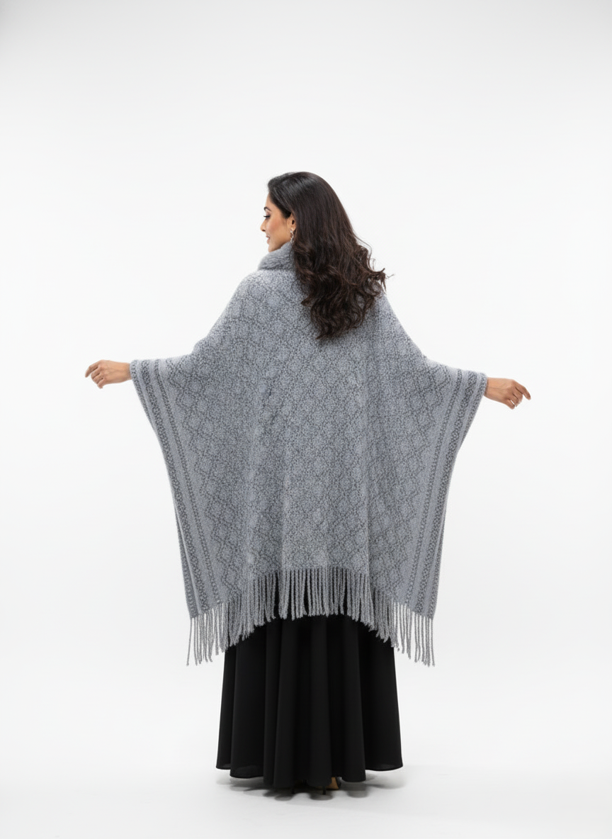 महिलाओं के लिए प्रीमियम फॉक्स फर ट्रिम ऊन रैप | सुरुचिपूर्ण ओवरसाइज़्ड विंटर पोंचो | आदर्श उपहार