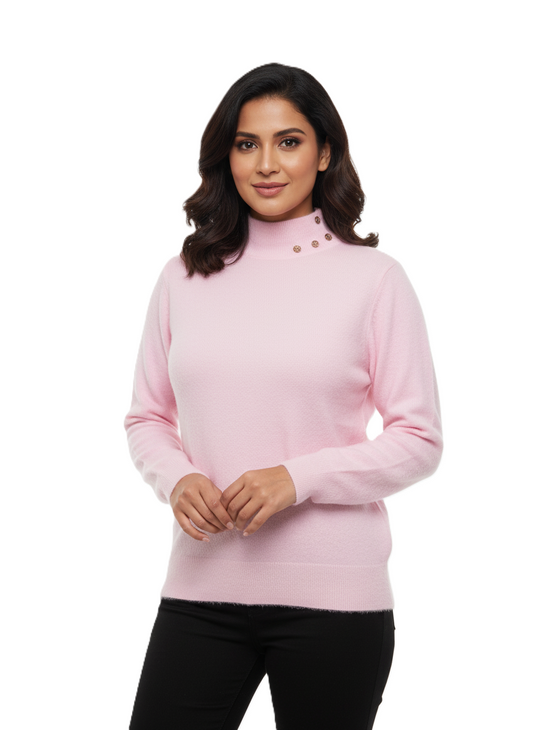 KRITI Winter Hair Wool Mock Neck Top Baby Pink Colour For Women