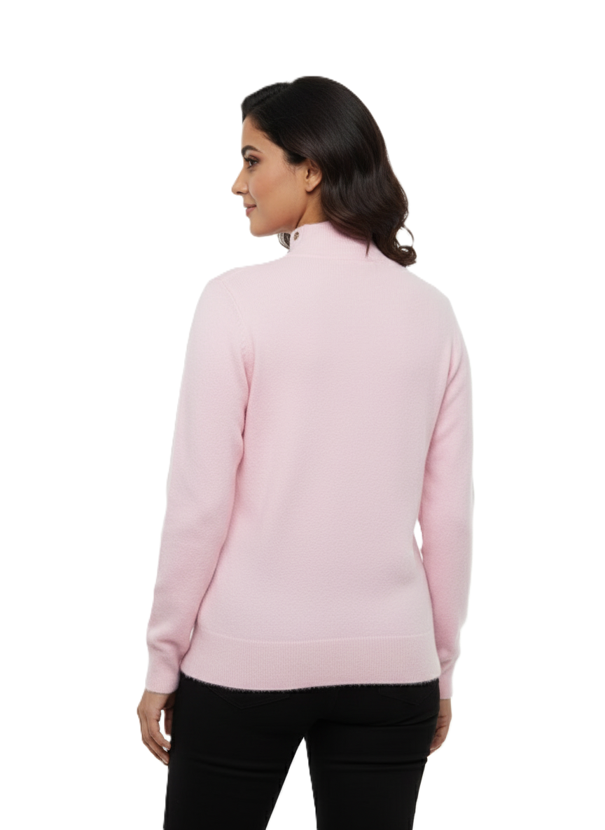 KRITI Winter Hair Wool Mock Neck Top Baby Pink Colour For Women